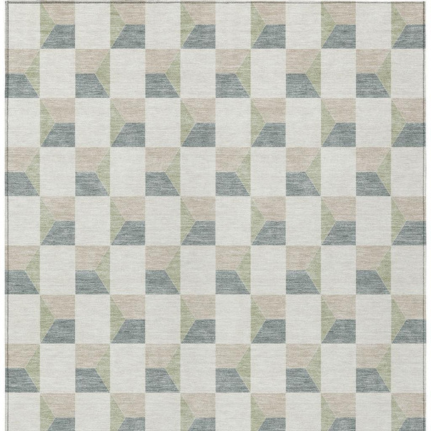 3' X 5' Green And Teal Blue Geometric Washable Indoor Outdoor Area Rug