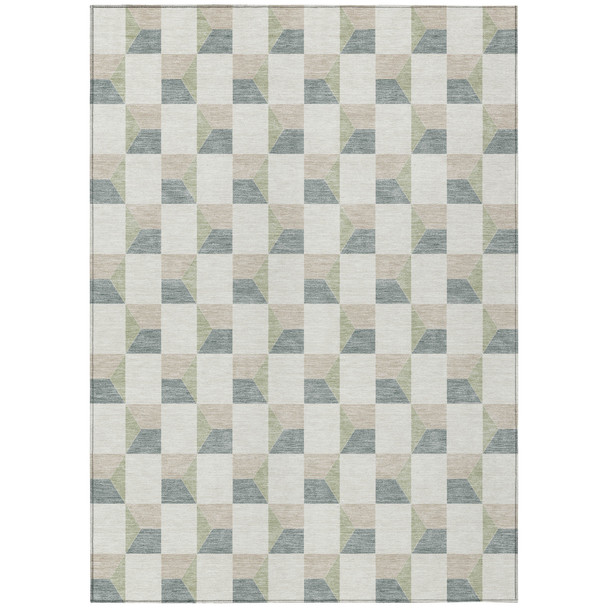 5' X 8' Green And Teal Blue Geometric Washable Indoor Outdoor Area Rug