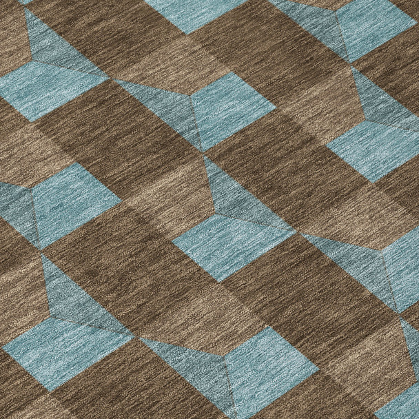 9' X 12' Chocolate And Silver Geometric Washable Indoor Outdoor Area Rug