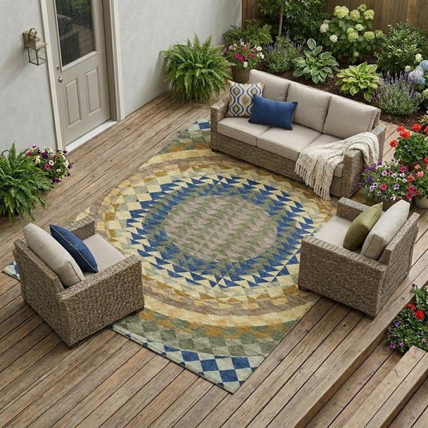8' X 10' Olive Green And Rust Geometric Washable Indoor Outdoor Area Rug