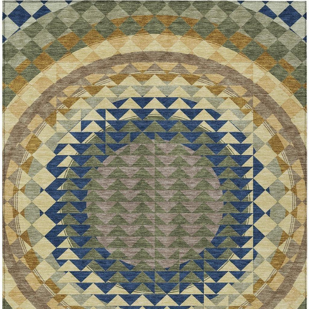 9' X 12' Olive Green And Rust Geometric Washable Indoor Outdoor Area Rug