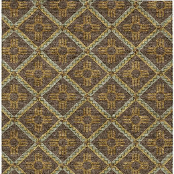 9' X 12' Chocolate And Taupe Geometric Washable Indoor Outdoor Area Rug