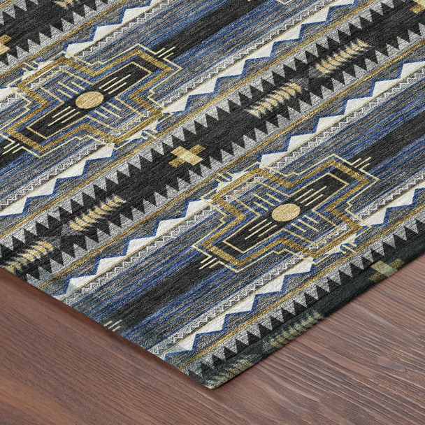 8' X 10' Black And Mauve Tribal Washable Indoor Outdoor Area Rug