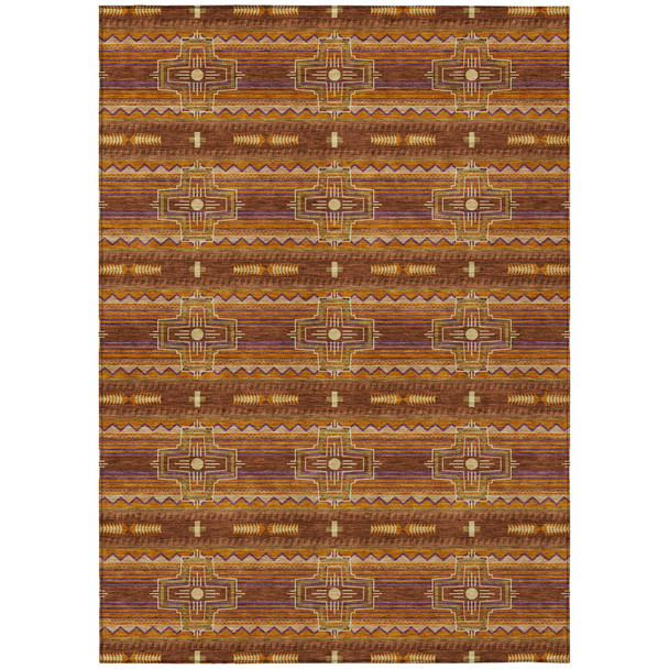 3' X 5' Red And Brown Tribal Washable Indoor Outdoor Area Rug