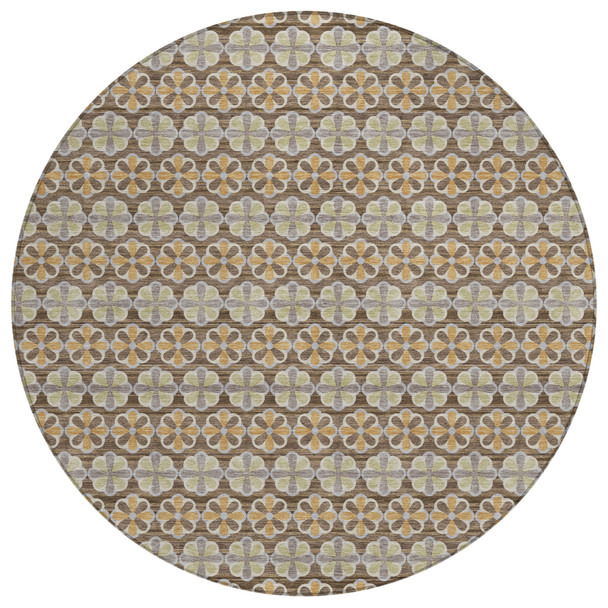 8' Chocolate And Purple Round Striped Washable Indoor Outdoor Area Rug