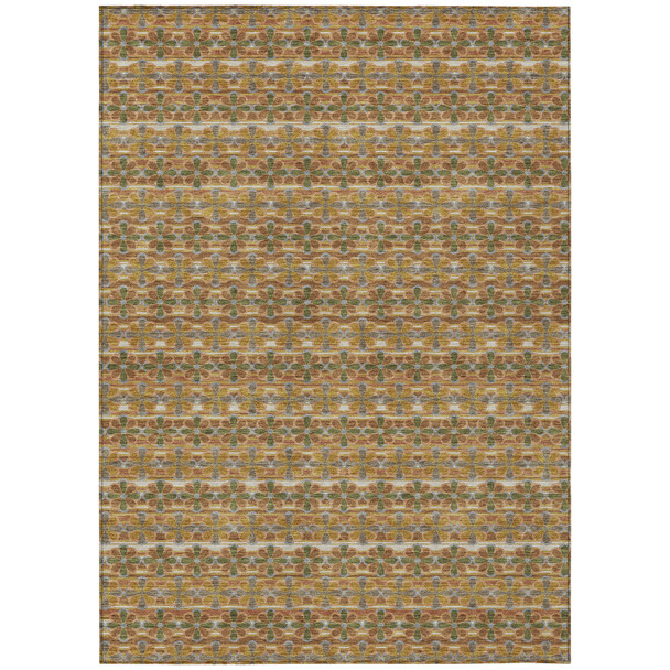 10' X 14' Orange And Blue Striped Washable Indoor Outdoor Area Rug
