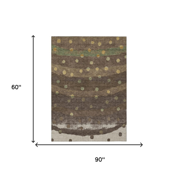 5' X 8' Chocolate And Navy Blue Striped Washable Indoor Outdoor Area Rug