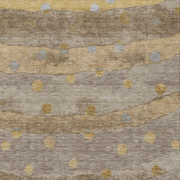 9' X 12' Taupe And Gold Striped Washable Indoor Outdoor Area Rug