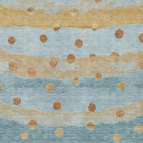 5' X 8' Teal Blue And Graphite Striped Washable Indoor Outdoor Area Rug