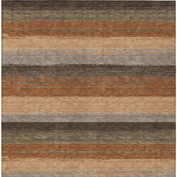 9' X 12' Orange And Green Striped Washable Indoor Outdoor Area Rug