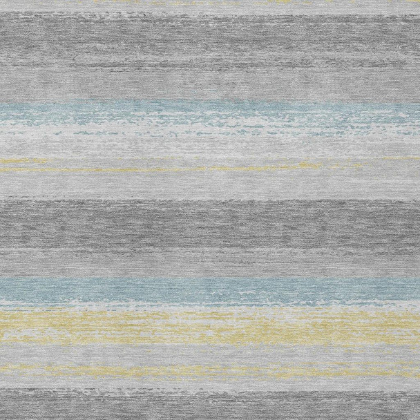9' X 12' Silver And Taupe Striped Washable Indoor Outdoor Area Rug