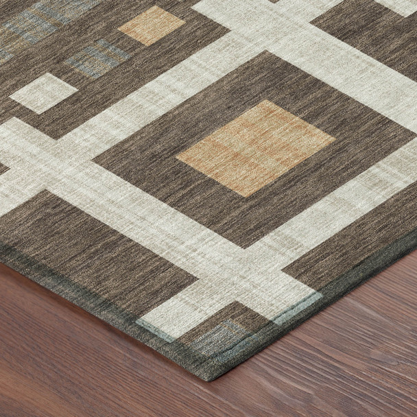 8' Chocolate And Graphite Round Geometric Washable Indoor Outdoor Area Rug