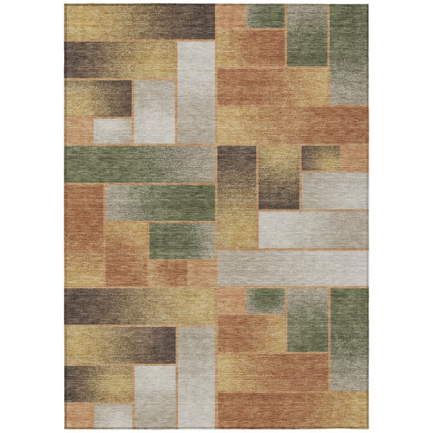 9' X 12' Copper And Orange Geometric Washable Indoor Outdoor Area Rug