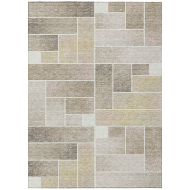 8' X 10' Ivory And Linen Geometric Washable Indoor Outdoor Area Rug