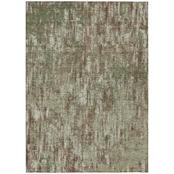 5' X 8' Olive Green And Graphite Abstract Washable Indoor Outdoor Area Rug
