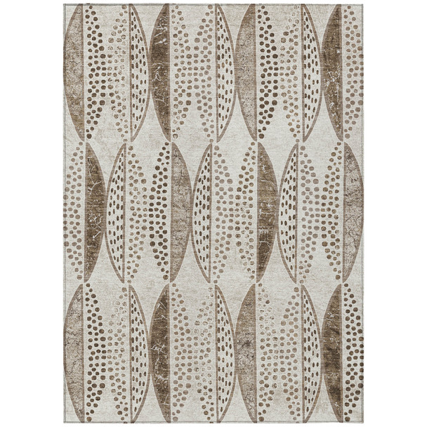 5' X 8' Beige And Blue Geometric Washable Indoor Outdoor Area Rug