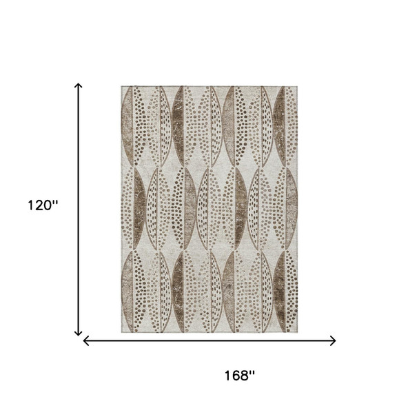 10' X 14' Beige And Blue Geometric Washable Indoor Outdoor Area Rug