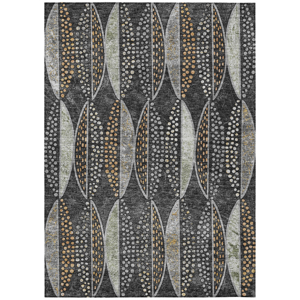 8' X 10' Black And Green Geometric Washable Indoor Outdoor Area Rug