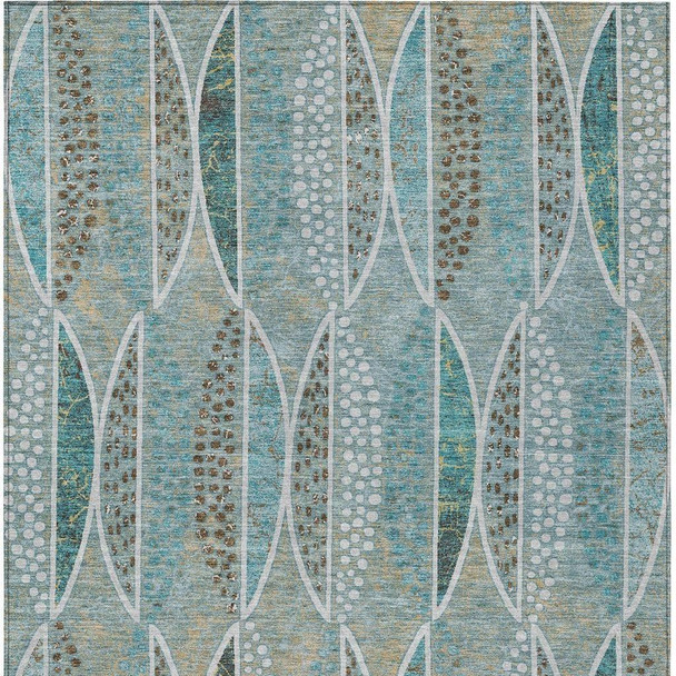 9' X 12' Teal Blue And Green Geometric Washable Indoor Outdoor Area Rug