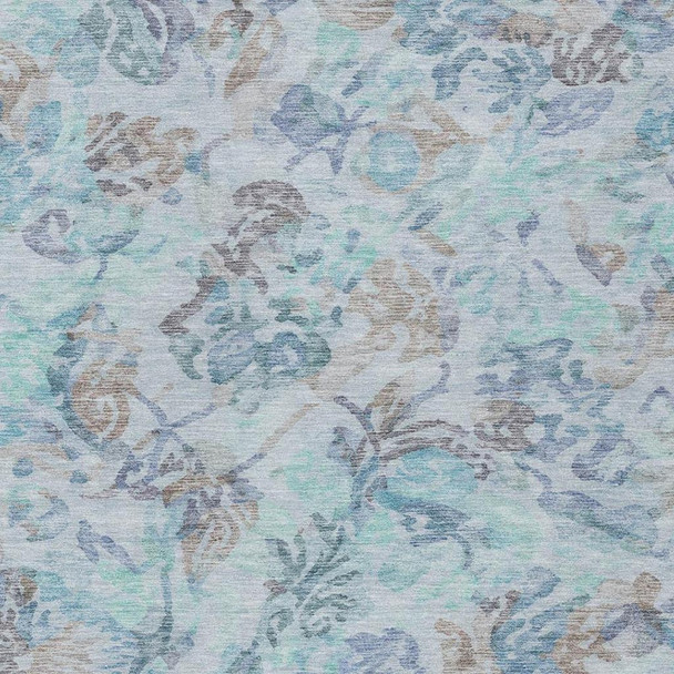 8' X 10' Teal Blue And Silver Floral Washable Indoor Outdoor Area Rug