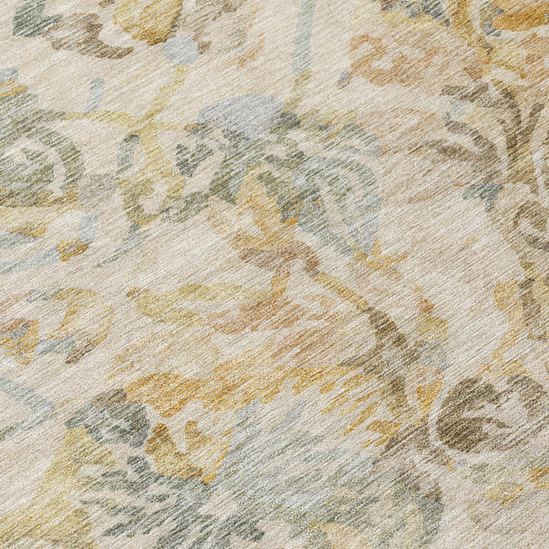 10' X 14' Wheat And Gold Floral Washable Indoor Outdoor Area Rug