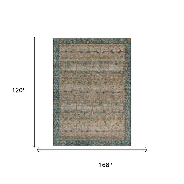 10' X 14' Brown And Taupe Tribal Washable Indoor Outdoor Area Rug
