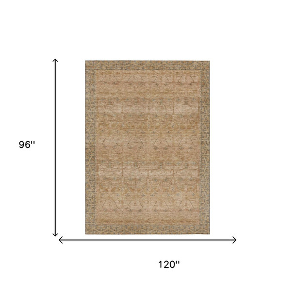 8' X 10' Coral And Orange Tribal Washable Indoor Outdoor Area Rug
