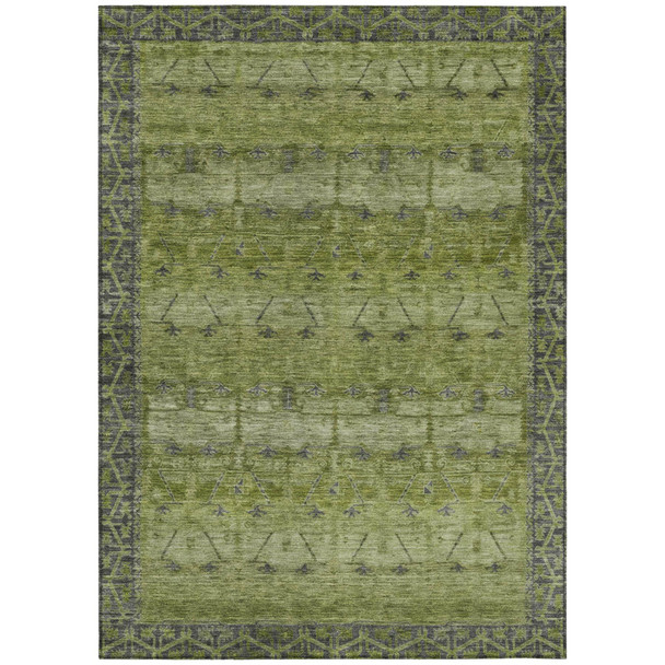 5' X 8' Olive Green And Green Tribal Washable Indoor Outdoor Area Rug