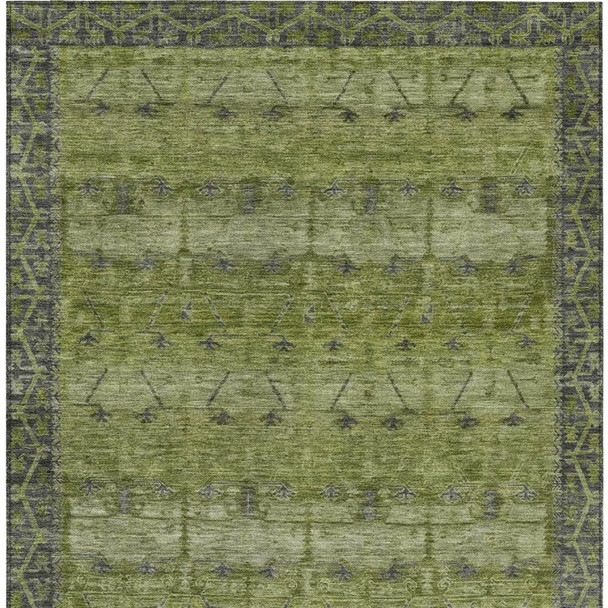 8' X 10' Olive Green And Green Tribal Washable Indoor Outdoor Area Rug