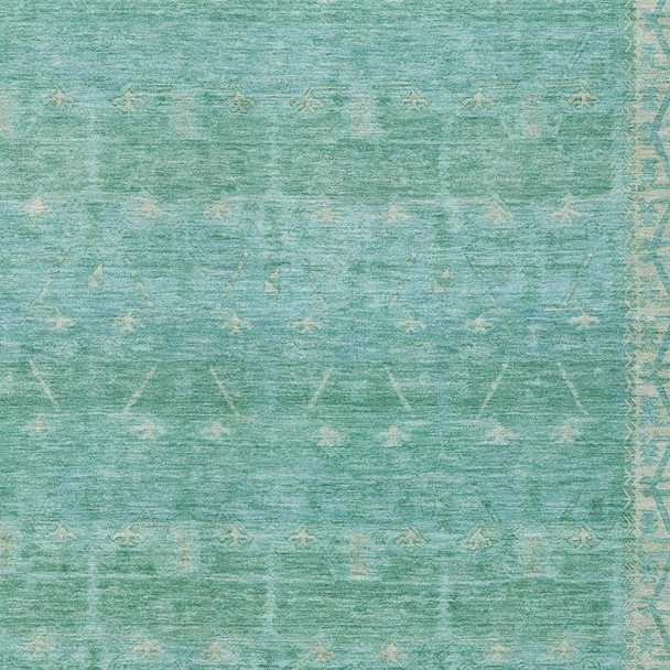 5' X 8' Green And Teal Blue Tribal Washable Indoor Outdoor Area Rug