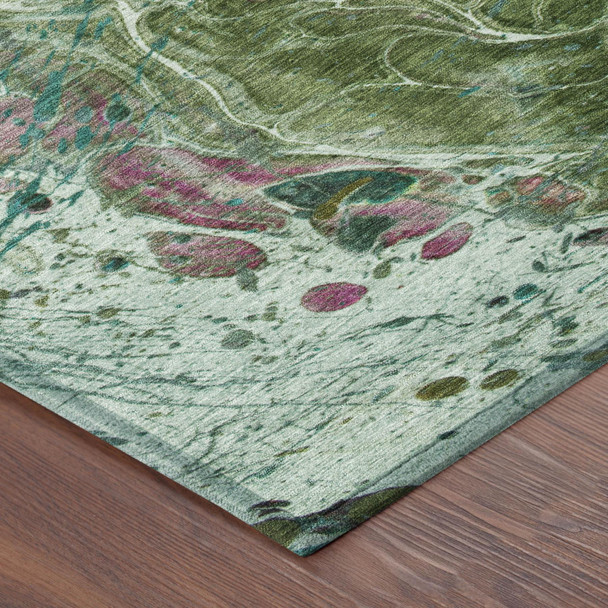 3' X 5' Green And Fern Green Abstract Washable Indoor Outdoor Area Rug