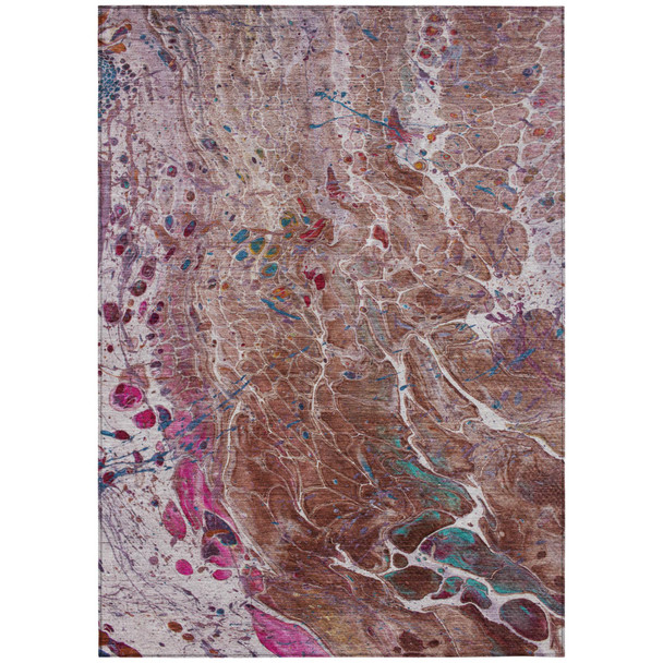 10' X 14' Orange And Blush Abstract Washable Indoor Outdoor Area Rug