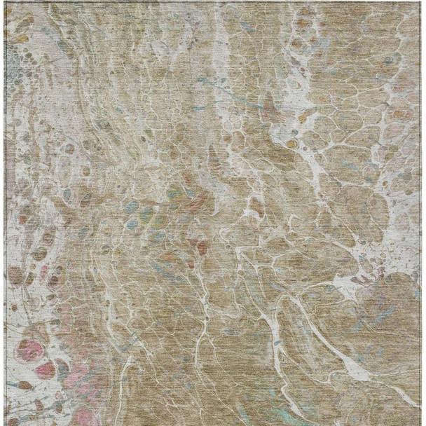 8' X 10' Khaki And Brown Abstract Washable Indoor Outdoor Area Rug