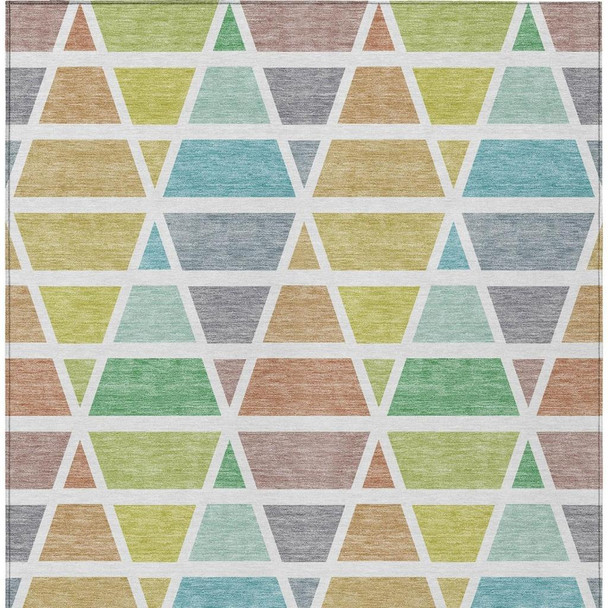 3' X 5' Mint Green And Green Geometric Washable Indoor Outdoor Area Rug