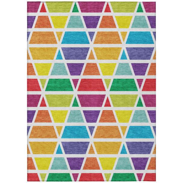 10' X 14' Orange And White Geometric Washable Indoor Outdoor Area Rug