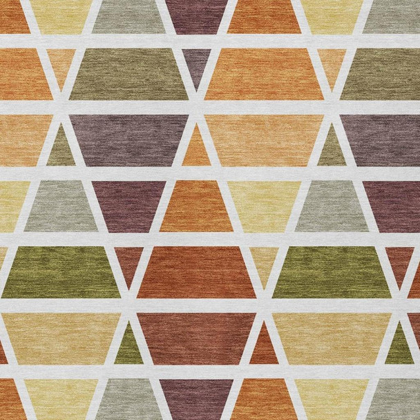 8' X 10' Orange And White Geometric Washable Indoor Outdoor Area Rug