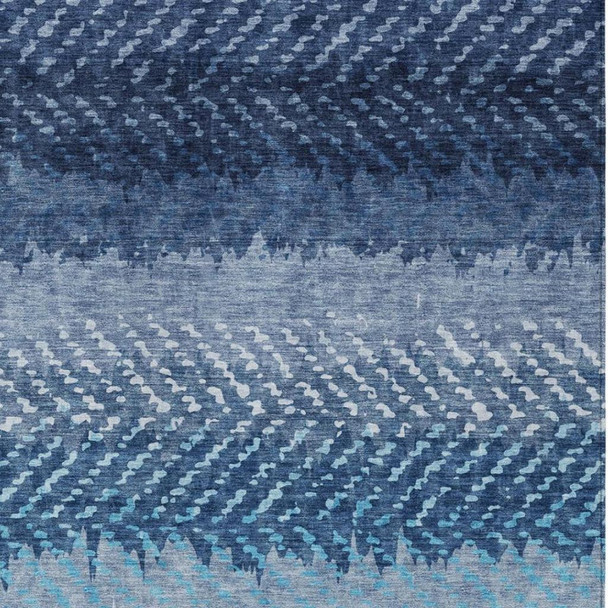 10' X 14' Blue And Teal Blue Striped Washable Indoor Outdoor Area Rug
