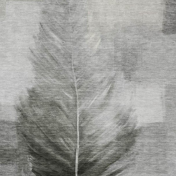 9' X 12' Pewter And Gray Botanical Leaves Washable Indoor Outdoor Area Rug