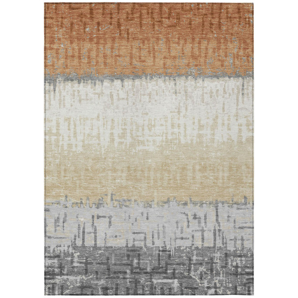 10' X 14' Copper And Orange Striped Washable Indoor Outdoor Area Rug
