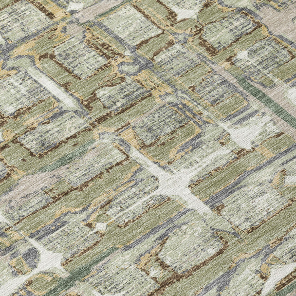 3' X 5' Green And Khaki Geometric Washable Indoor Outdoor Area Rug