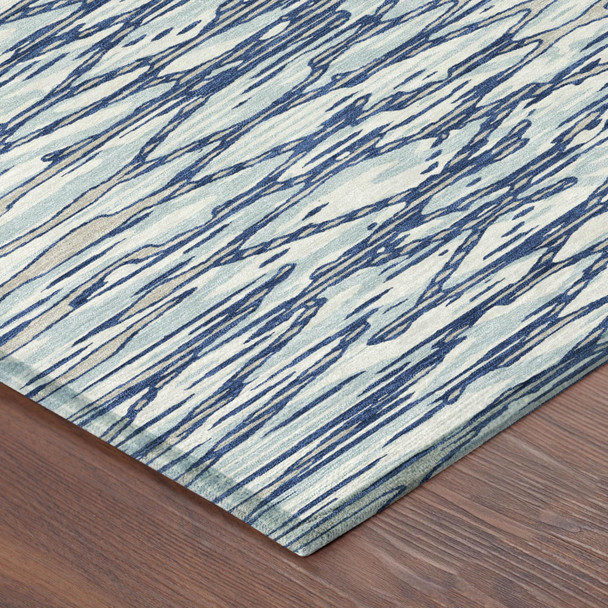 9' X 12' Blue And Silver Abstract Washable Indoor Outdoor Area Rug