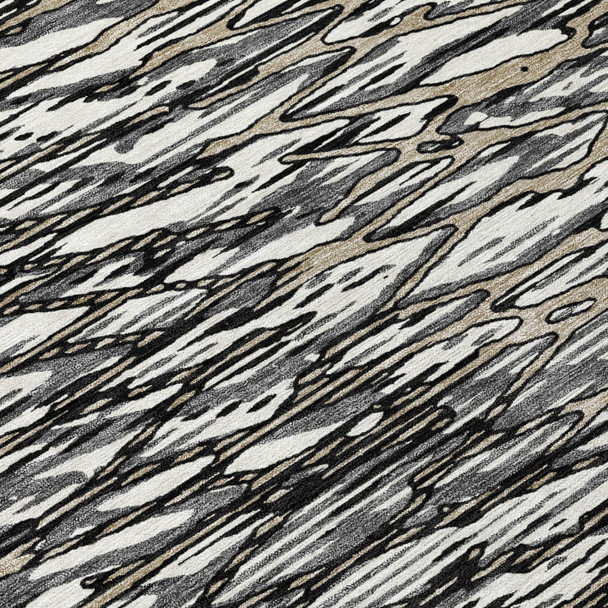 5' X 8' Black And Gray Abstract Washable Indoor Outdoor Area Rug