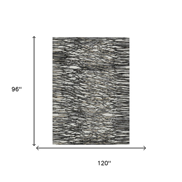 8' X 10' Black And Gray Abstract Washable Indoor Outdoor Area Rug