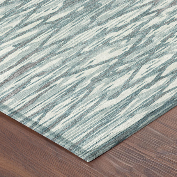 3' X 5' Teal Blue And Pewter Abstract Washable Indoor Outdoor Area Rug