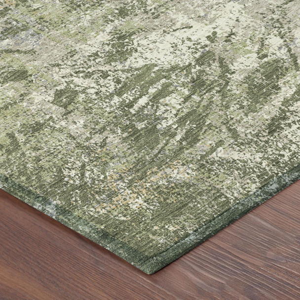 5' X 8' Olive Green And Green Abstract Washable Indoor Outdoor Area Rug