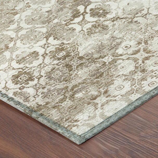 9' X 12' Beige And Brown Floral Medallion Washable Indoor Outdoor Area Rug