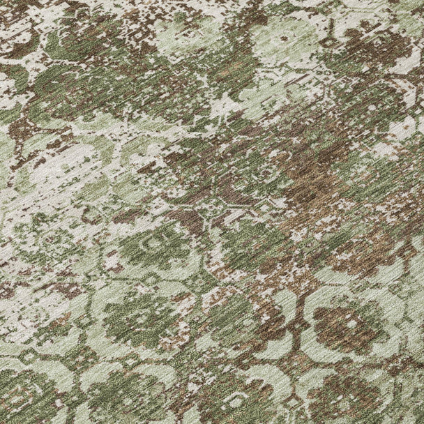 8' X 10' Olive Green And Green Floral Medallion Washable Indoor Outdoor Area Rug