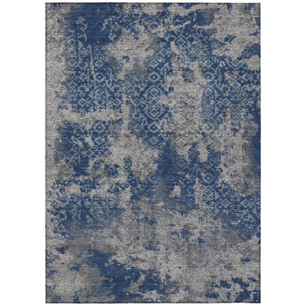 3' X 5' Navy Blue And Blue Abstract Washable Indoor Outdoor Area Rug