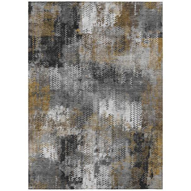 5' X 8' Gray And Graphite Abstract Washable Indoor Outdoor Area Rug