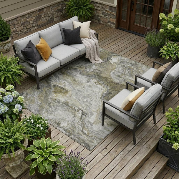 8' X 10' Granite Gray And Gray Abstract Washable Indoor Outdoor Area Rug
